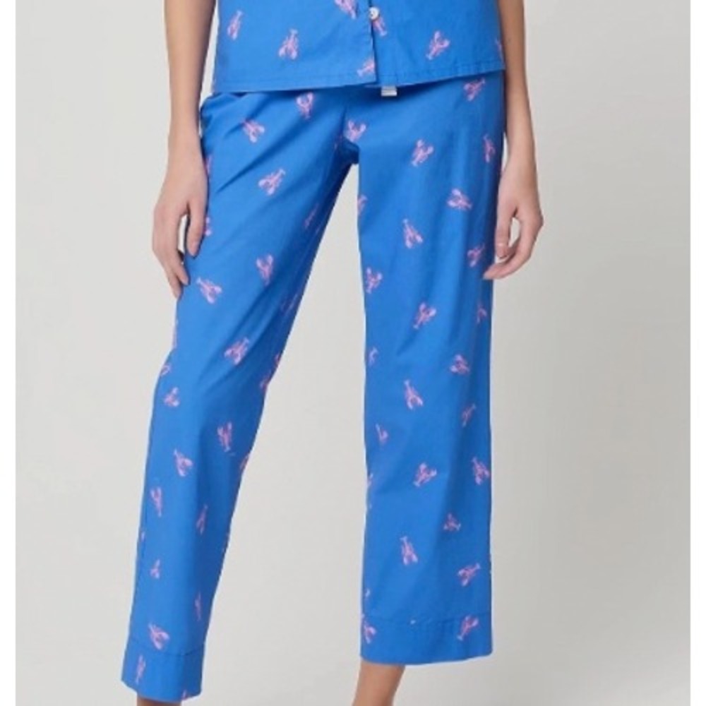J.Crew Womens Blue Pink Lobster Print Cotton Pajama Pants Size Large Preppy Fun